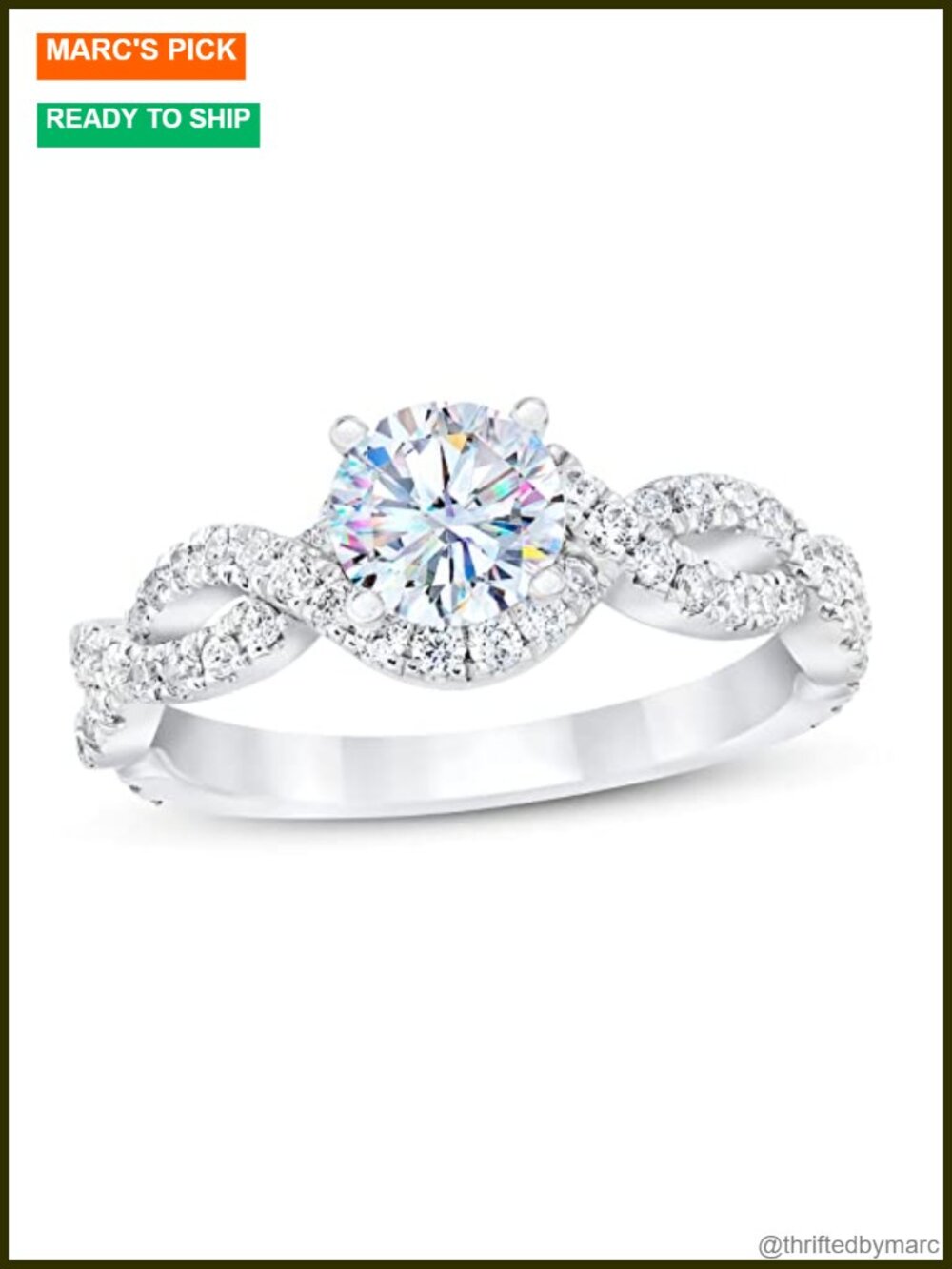 Moissanite Engagement Ring Platinum Plated Silver 1.13 cttw Round Halo Cathedral